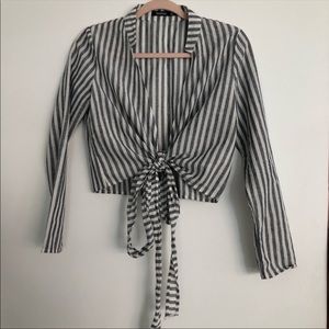 Boohoo striped linen top